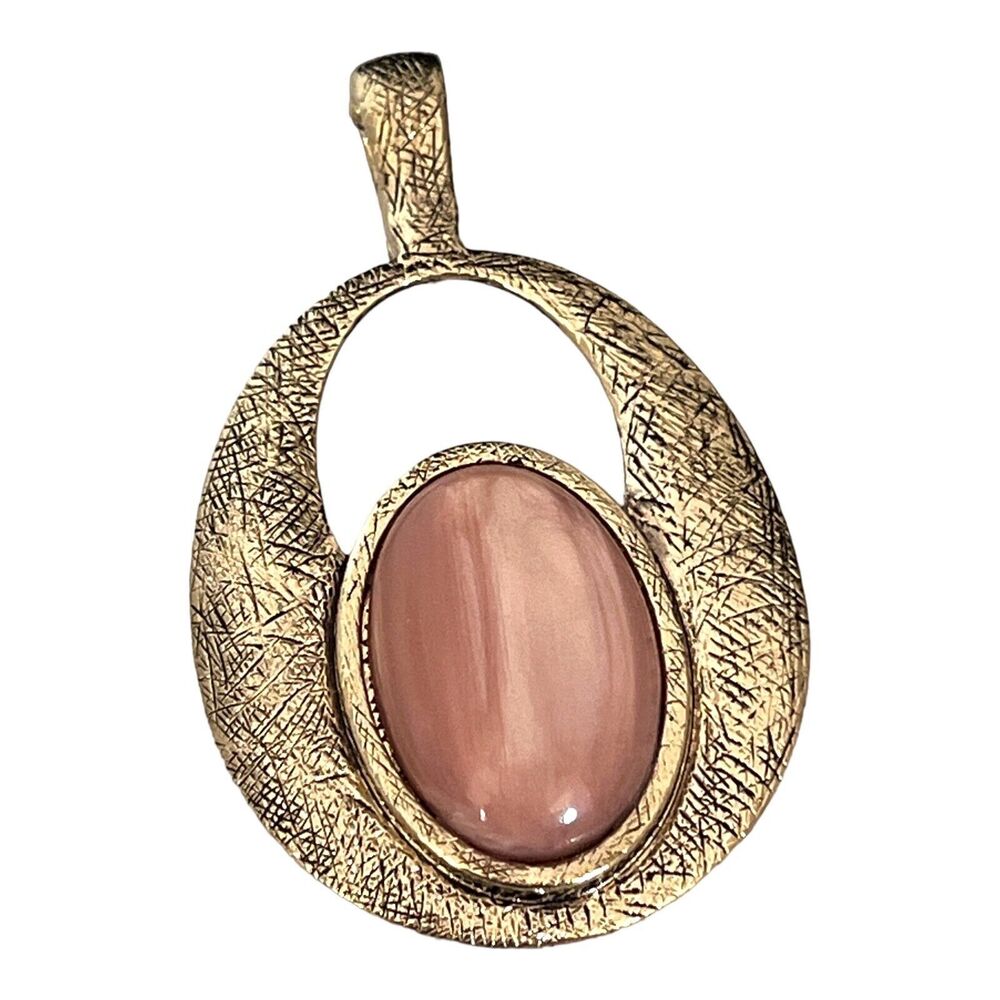 New Magnetic Enhancer Pendant Pink Moonglow Cabochon Gold Tone - 2O